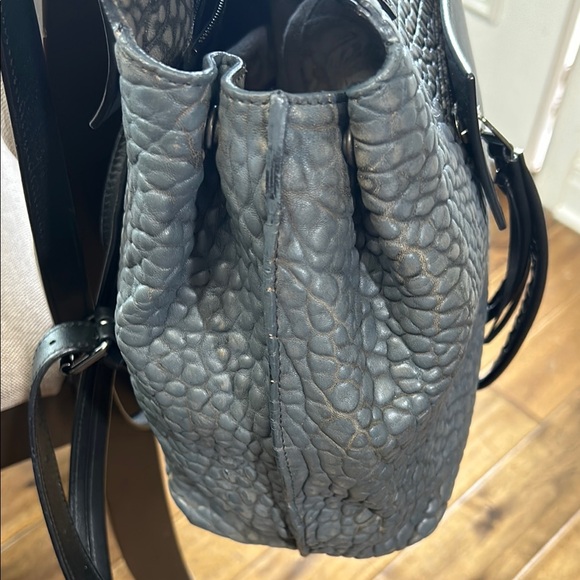 Helena Ghisellini Made in Italy Black and Gray Structured Leather Backpack cross main image 10